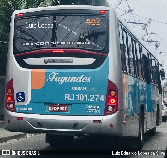 Auto Ônibus Fagundes RJ 101.274 na cidade de São Gonçalo, Rio de Janeiro, Brasil, por Luiz Eduardo Lopes da Silva. ID da foto: 11363681.