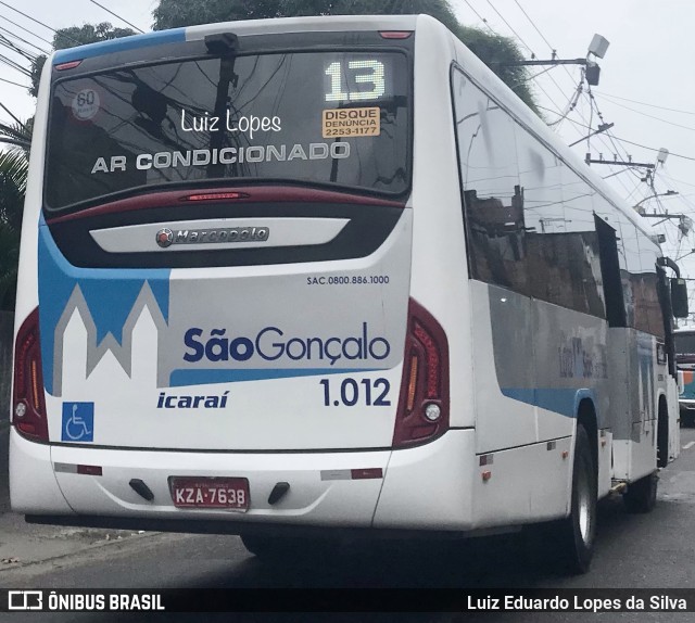 Icaraí Auto Transportes 1.012 na cidade de São Gonçalo, Rio de Janeiro, Brasil, por Luiz Eduardo Lopes da Silva. ID da foto: 11367406.