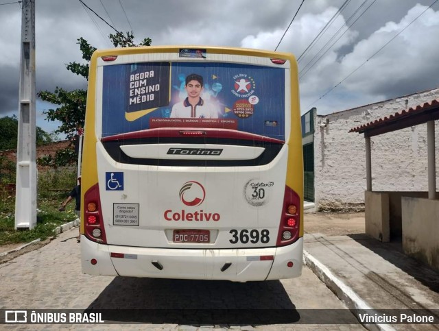 Coletivo Transportes 3698 na cidade de Caruaru, Pernambuco, Brasil, por Vinicius Palone. ID da foto: 11371919.