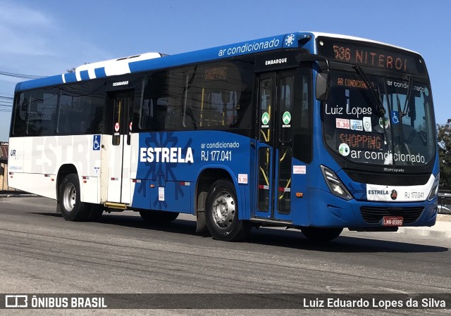 Viação Estrela RJ 177.041 na cidade de Niterói, Rio de Janeiro, Brasil, por Luiz Eduardo Lopes da Silva. ID da foto: 11401226.