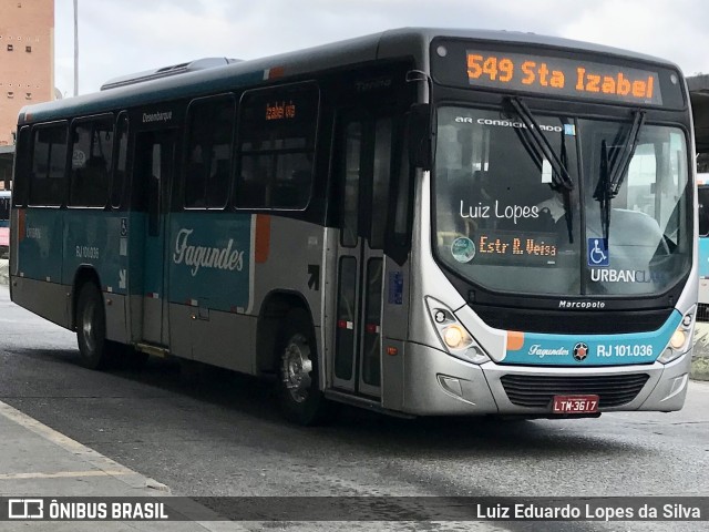 Auto Ônibus Fagundes RJ 101.036 na cidade de Niterói, Rio de Janeiro, Brasil, por Luiz Eduardo Lopes da Silva. ID da foto: 11404077.