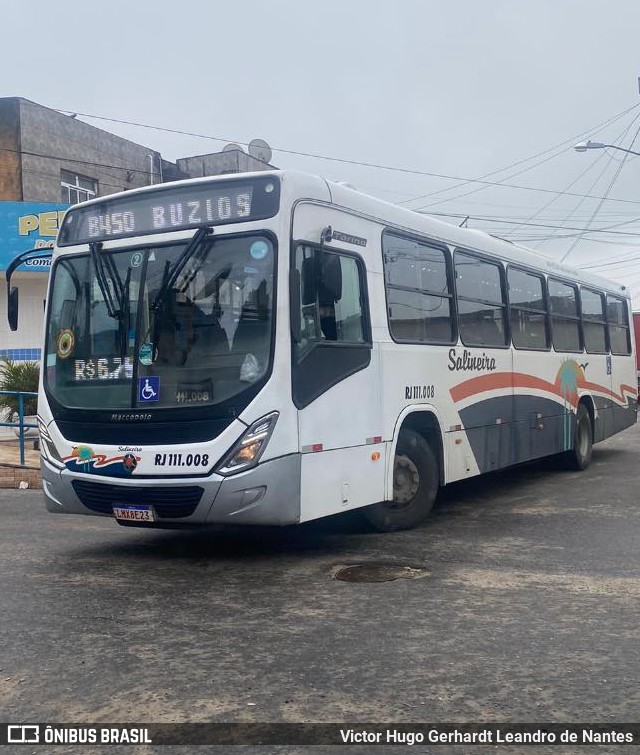 Auto Viação Salineira RJ 111.008 na cidade de Cabo Frio, Rio de Janeiro, Brasil, por Victor Hugo Gerhardt Leandro de Nantes. Número da foto: #11406205.