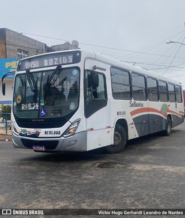 Auto Viação Salineira RJ 111.008 na cidade de Cabo Frio, Rio de Janeiro, Brasil, por Victor Hugo Gerhardt Leandro de Nantes. ID da foto: 11406205.