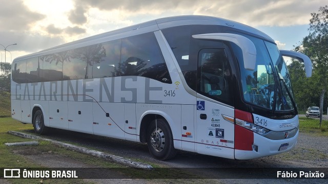 Auto Viação Catarinense 3416 na cidade de Blumenau, Santa Catarina, Brasil, por Fábio Paixão. ID da foto: 11406216.