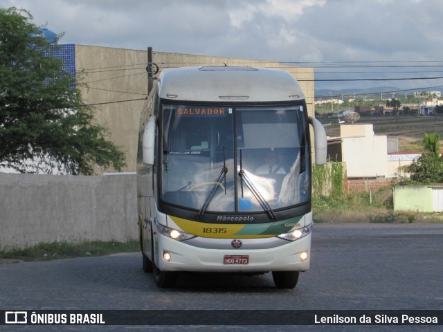 Empresa Gontijo de Transportes 18315 na cidade de Caruaru, Pernambuco, Brasil, por Lenilson da Silva Pessoa. ID da foto: 11337899.