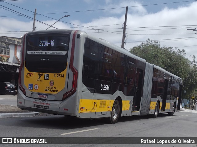 Viação Metrópole Paulista - Zona Leste 3 2514 na cidade de São Paulo, São Paulo, Brasil, por Rafael Lopes de Oliveira. Número da foto: #11447580.