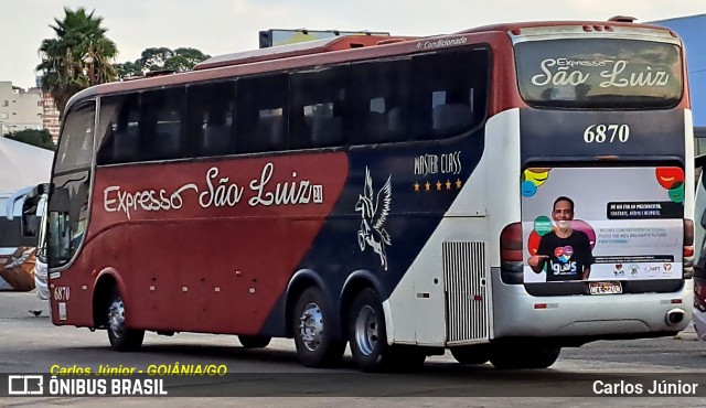 Expresso São Luiz 6870 na cidade de Goiânia, Goiás, Brasil, por Carlos Júnior. ID da foto: 11482269.