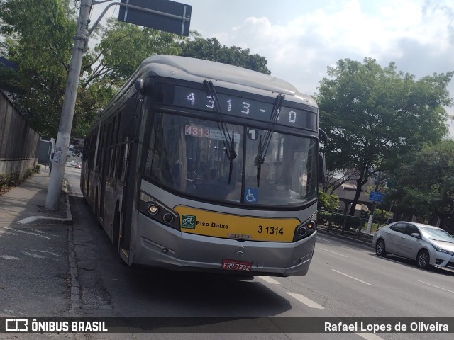 Viação Metrópole Paulista - Zona Leste 3 1314 na cidade de São Paulo, São Paulo, Brasil, por Rafael Lopes de Oliveira. Número da foto: #11489243.