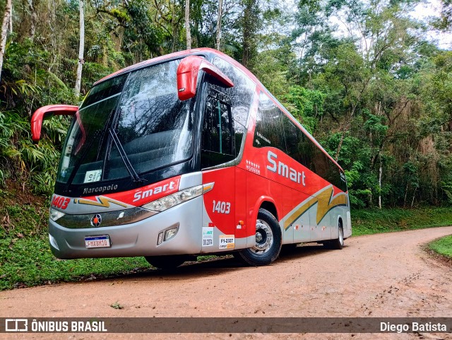 Viação Smart Transporte e Turismo 1403 na cidade de Iporanga, São Paulo, Brasil, por Diego Batista. ID da foto: 11497185.