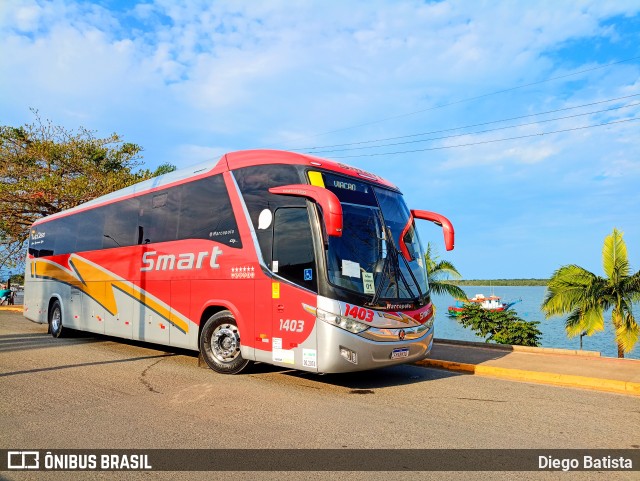 Viação Smart Transporte e Turismo 1403 na cidade de Cananéia, São Paulo, Brasil, por Diego Batista. ID da foto: 11497133.