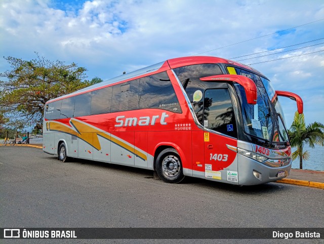 Viação Smart Transporte e Turismo 1403 na cidade de Cananéia, São Paulo, Brasil, por Diego Batista. ID da foto: 11497141.