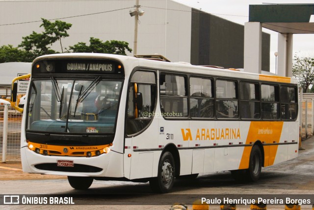 Viação Araguarina 3111 na cidade de Goiânia, Goiás, Brasil, por Paulo Henrique Pereira Borges. ID da foto: 11425078.